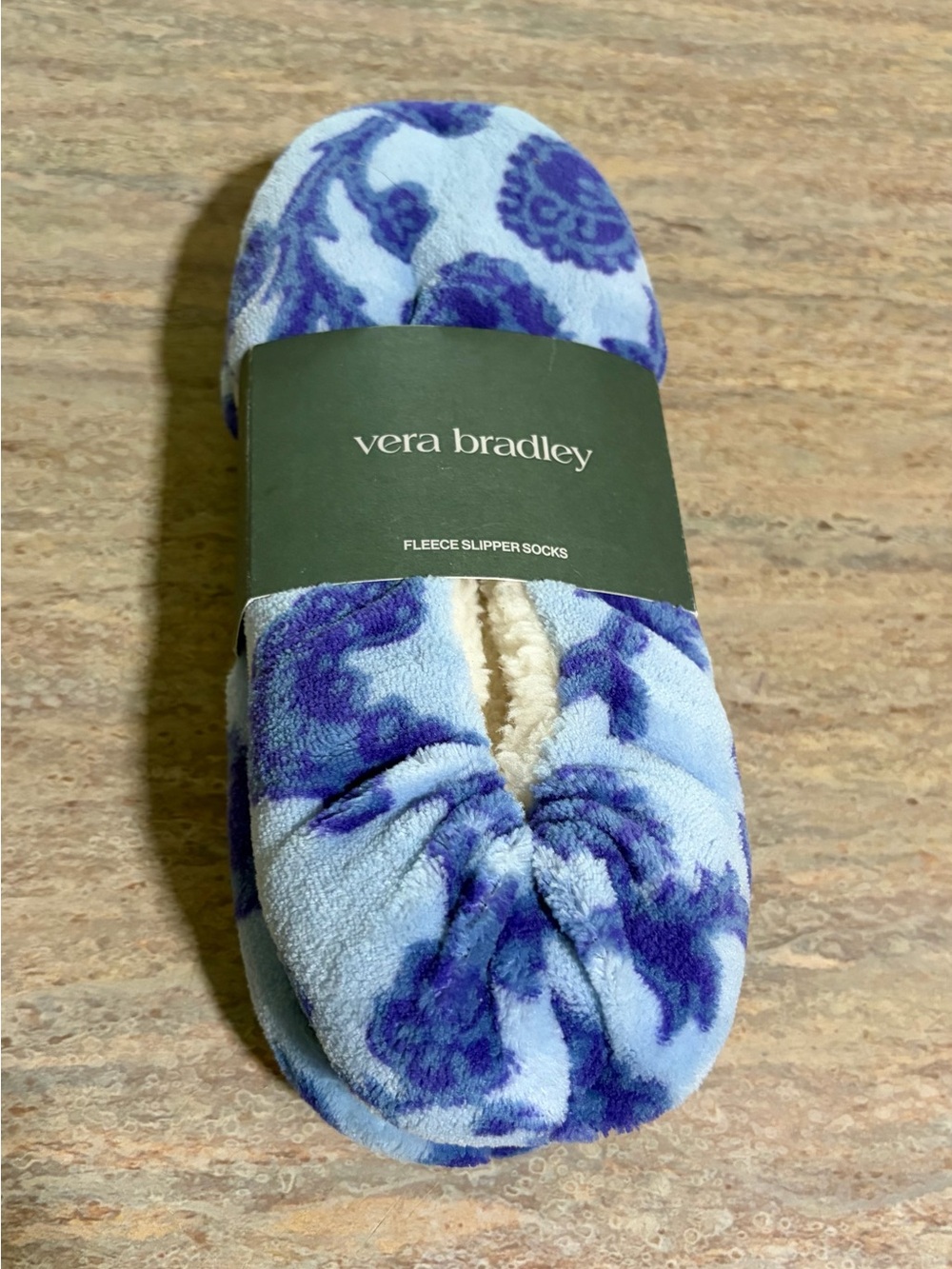 NWT Vera Bradley Soft Fleece Slipper Socks in Coltswolds Placid Blue